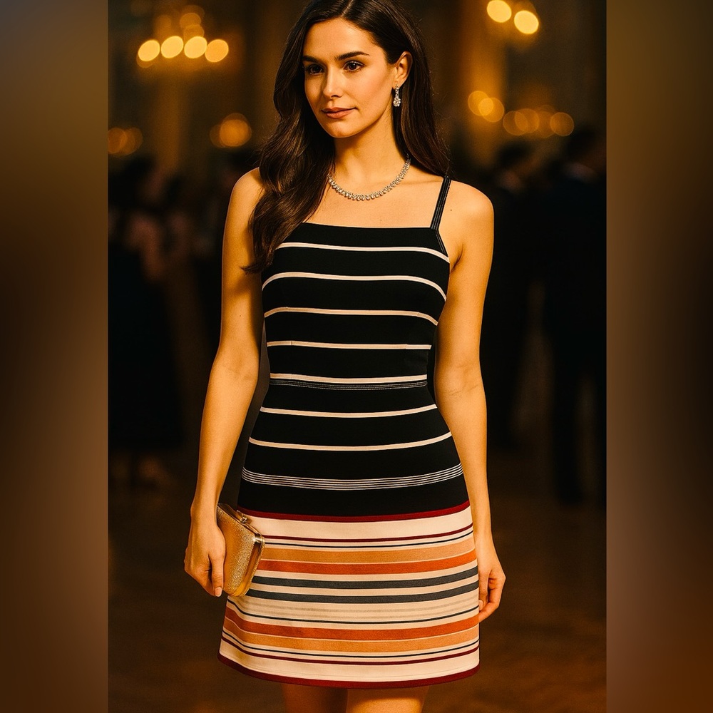 Abercrombie & Fitch Black and Multicolor Striped Midi Dress